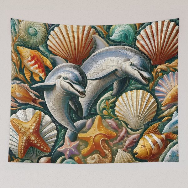 Item preview, Marine Dolphin and Shells Mosaic designed and sold by Sybille-Yates.