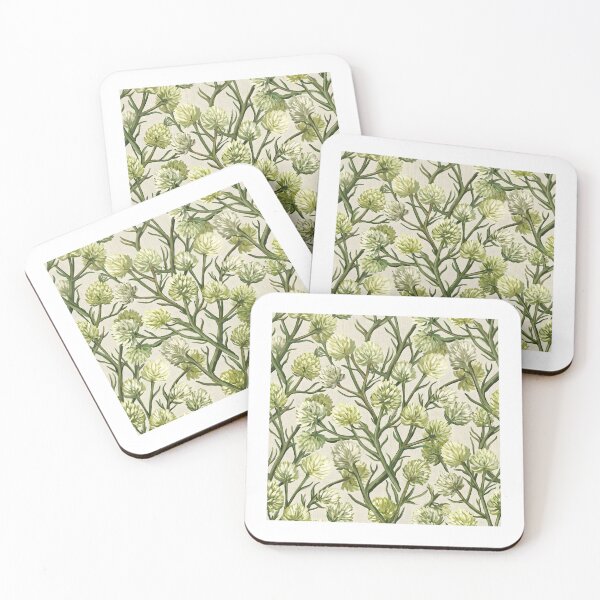 Item preview, Pale Green Button Flower Stem Pattern designed and sold by Studio BC.
