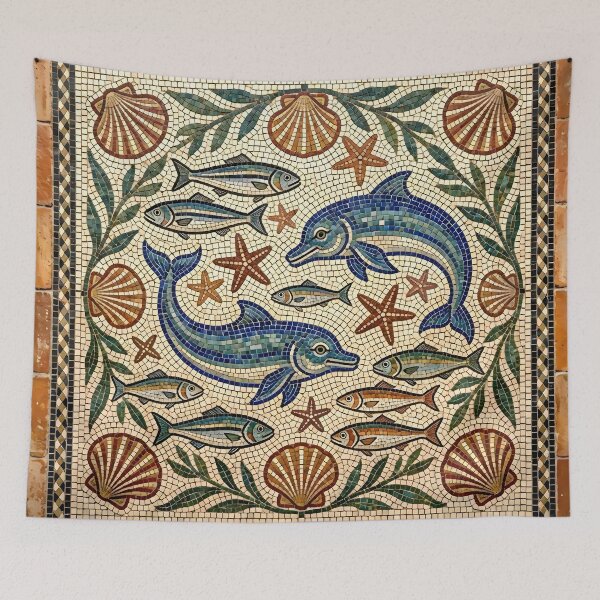Item preview, Ancient Roman Dolphins and Marine Life Mosaic designed and sold by Sybille-Yates.