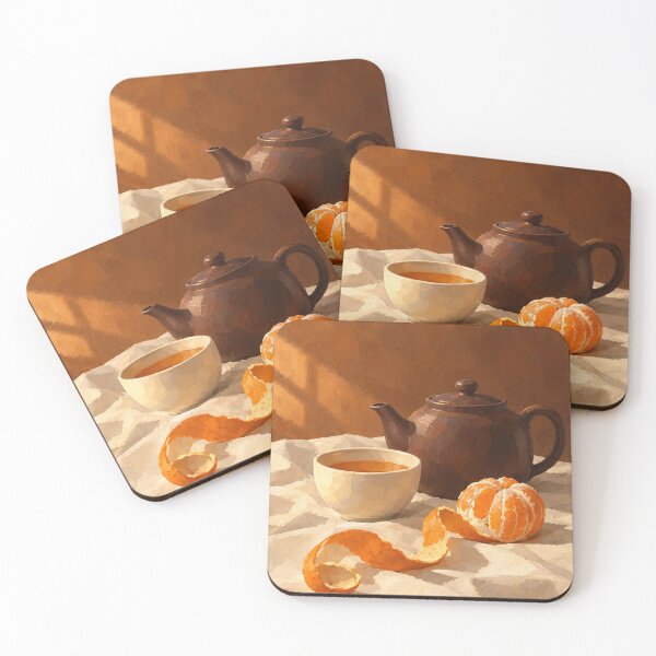 Item preview, The Last Pour – Teapot & Tangerine Still Life Painting, Warm Kitchen Art designed and sold by Form & Favour.
