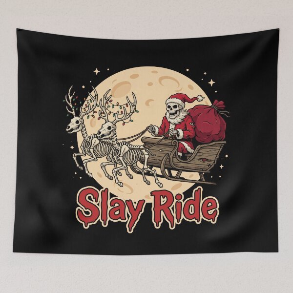 Item preview, Slay Ride – Skeleton Santa and Skeleton Reindeer Sleigh Under the Full Moon, Creepy Christmas designed and sold by Osmose-Studio.