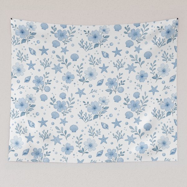 Item preview, Sky Blue Coastal Floral Pattern | Seashells & Starfish designed and sold by Mellowtint Studio.