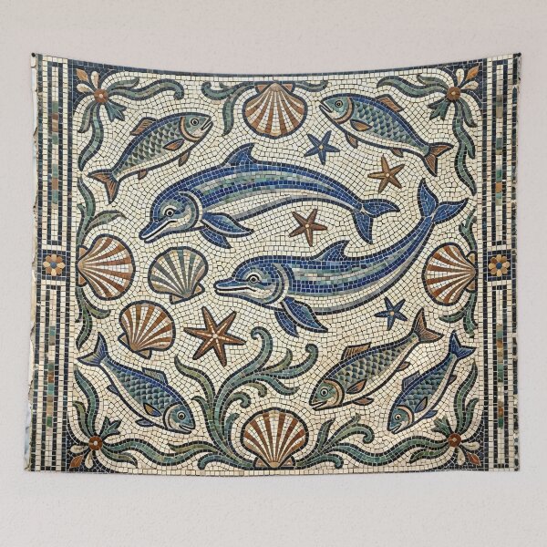 Item preview, Ancient Roman Dolphins and Marine Life Mosaic designed and sold by Sybille-Yates.