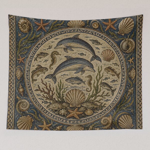 Item preview, Ancient Roman Dolphins and Marine Life Mosaic designed and sold by Sybille-Yates.