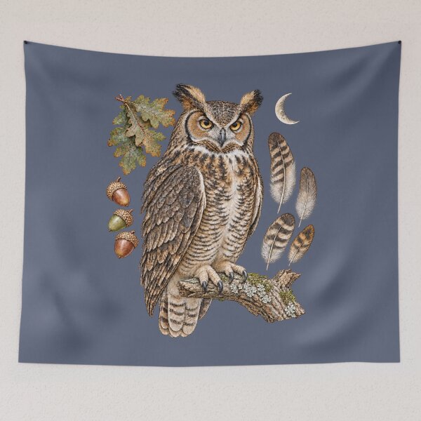 Item preview, Vintage Great Horned Owl Field Guide Art designed and sold by BROHLine Studio.