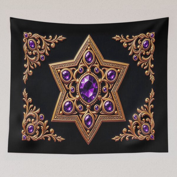 Item preview, Amethyst Purple Star Mandala - Baroque Gold Witchy Cosmic Crest designed and sold by Breezes-of-Ida.