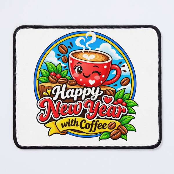 Item preview, Happy New Year with Coffee – Cute Coffee Cup Sticker Design designed and sold by HSE1.
