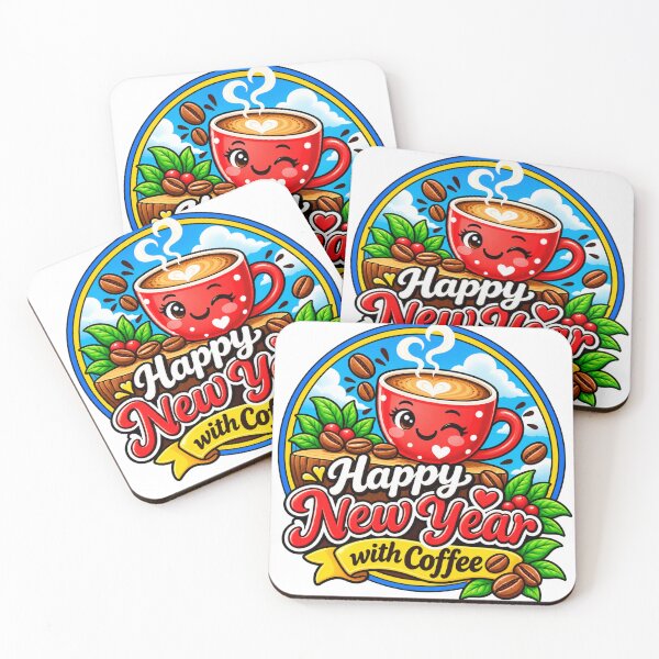 Item preview, Happy New Year with Coffee – Cute Coffee Cup Sticker Design designed and sold by HSE1.