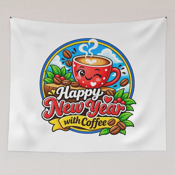 Item preview, Happy New Year with Coffee – Cute Coffee Cup Sticker Design designed and sold by HSE1.