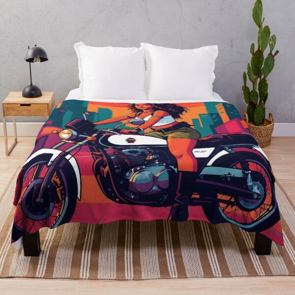 Item preview, Biker Girl Vintage Motorcycle City Sunset Pop Art designed and sold by MoArtShop.