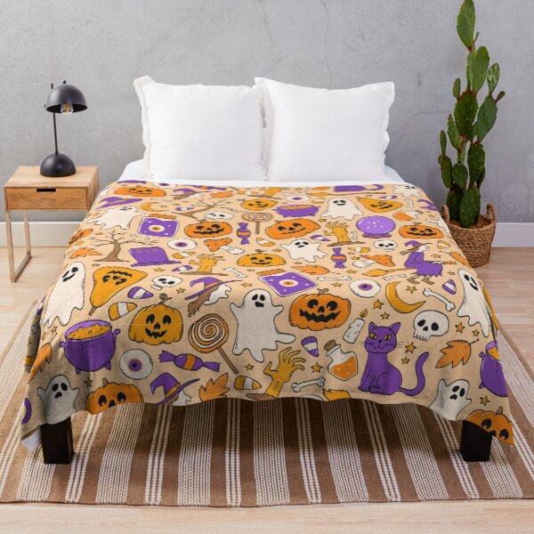 Item preview, Retro Pastel Goth Halloween Seamless Pattern – Purple & Orange Doodle Decor designed and sold by OpenDreamArts.