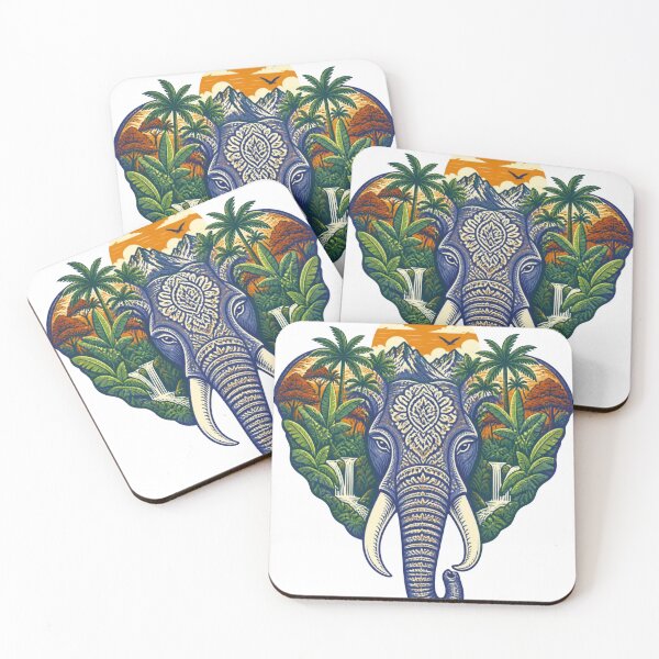 Item preview, Ornate Elephant Jungle Art – Tropical Wildlife Sunset Illustration designed and sold by GenZStickerHub1.