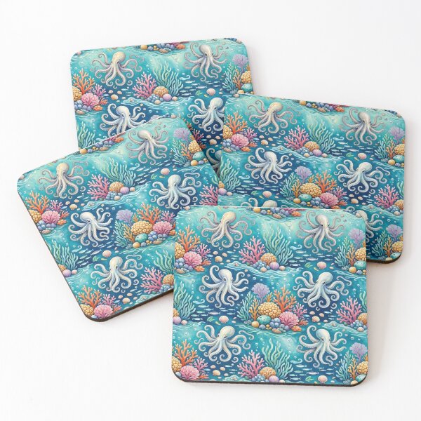 Item preview, Watercolor Octopus & Coral Reef Pattern | Sea Life Ocean Pattern designed and sold by Dogandesighn.
