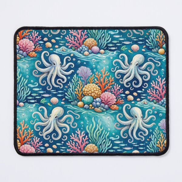 Item preview, Watercolor Octopus & Coral Reef Pattern | Sea Life Ocean Pattern designed and sold by Dogandesighn.