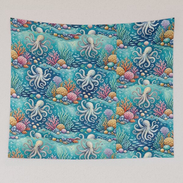 Item preview, Watercolor Octopus & Coral Reef Pattern | Sea Life Ocean Pattern designed and sold by Dogandesighn.