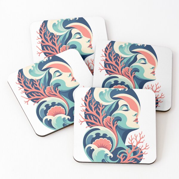 Item preview, Ocean Goddess Art – Abstract Waves and Coral Woman Illustration designed and sold by GenZStickerHub1.