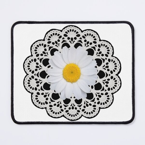 Item preview, White Daisy Lace Doily Retro Vibes Floral Art Mandala on White Shapes Mania designed and sold by Shapes-Mania.