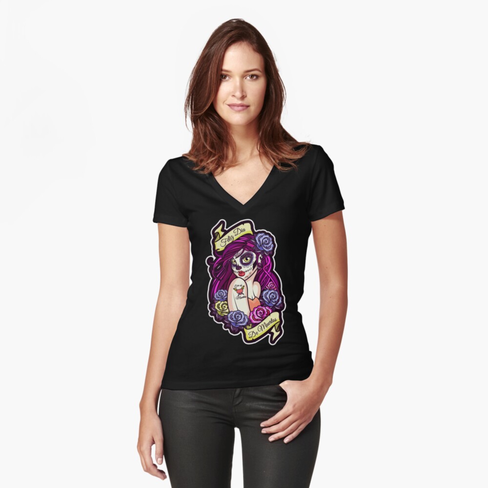 La Catrina - Dia De Los Muertos Fitted V-Neck T-Shirt