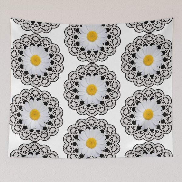 Item preview, White Daisy Lace Doily Retro Vibes Floral Art Mandala on White Shapes Mania designed and sold by Shapes-Mania.