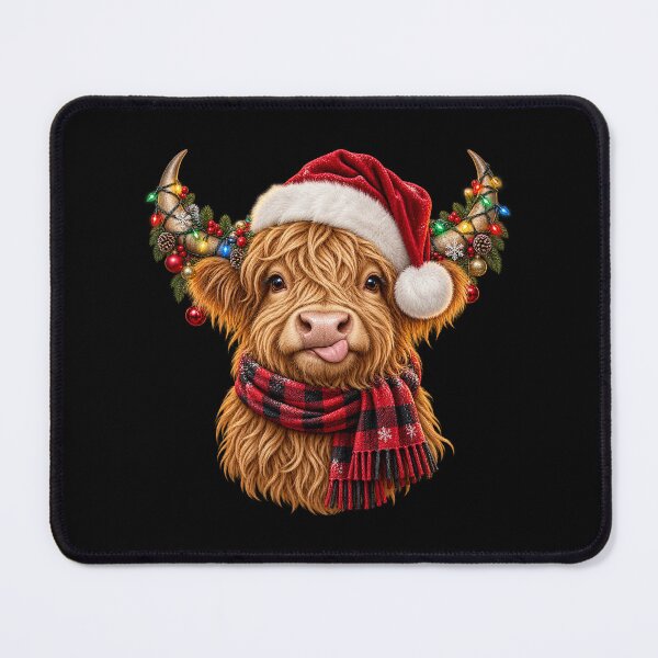 Item preview, Cute Highland Cow Christmas Santa Hat and Plaid Scarf designed and sold by will freed18.