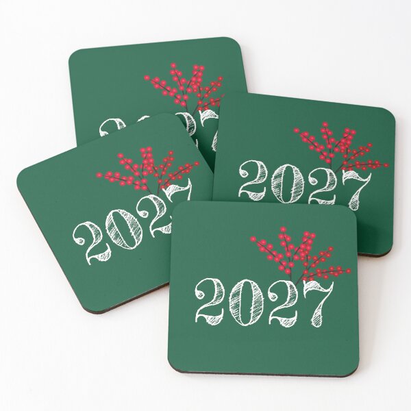 Item preview, Happy New Year 2027 Typography - Christmas Red Berries and Green Background designed and sold by Caterina@.
