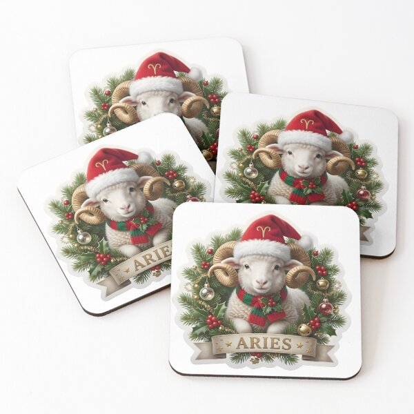Item preview, Cute Aries Lamb Christmas Wreath Zodiac Gift designed and sold by Zodiac Celestial Art.