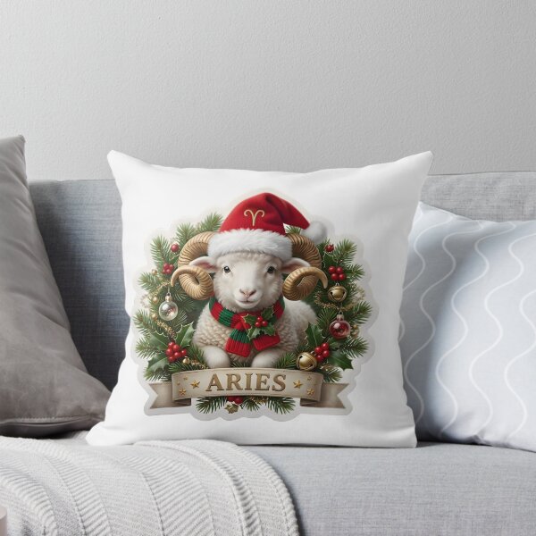 Item preview, Cute Aries Lamb Christmas Wreath Zodiac Gift designed and sold by Zodiac Celestial Art.