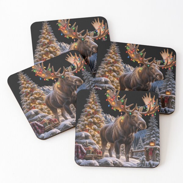 Item preview, Christmas Moose With Colorful Lights in Snowy Forest designed and sold by will freed18.