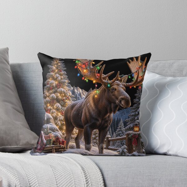 Item preview, Christmas Moose With Colorful Lights in Snowy Forest designed and sold by will freed18.