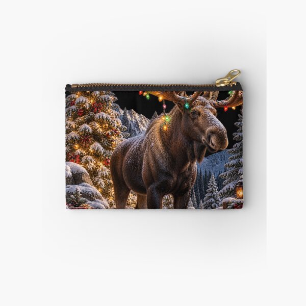 Item preview, Christmas Moose With Colorful Lights in Snowy Forest designed and sold by will freed18.
