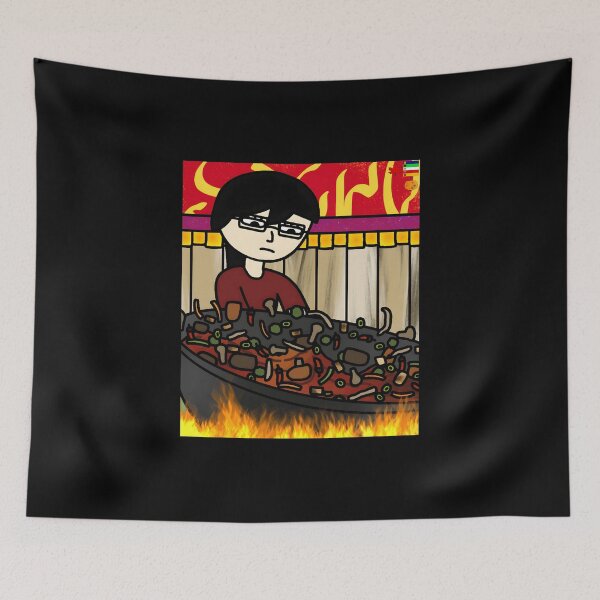 Item preview, Cartoon Illustration of Woman Cooking in Large Wok Over Flames designed and sold by Fibi-studio.