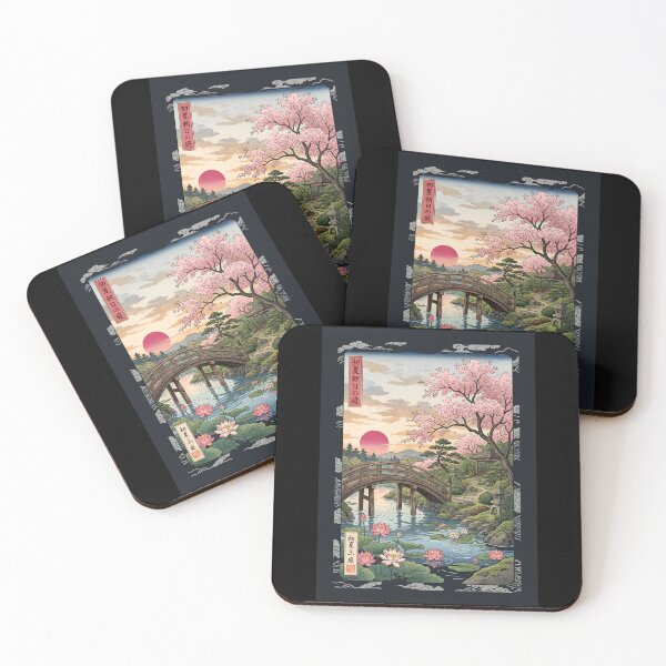 Item preview, Japanese Garden with Lotus and Cherry Tree Ukiyo-e Illustration designed and sold by Museum Of Non-Existing Art.