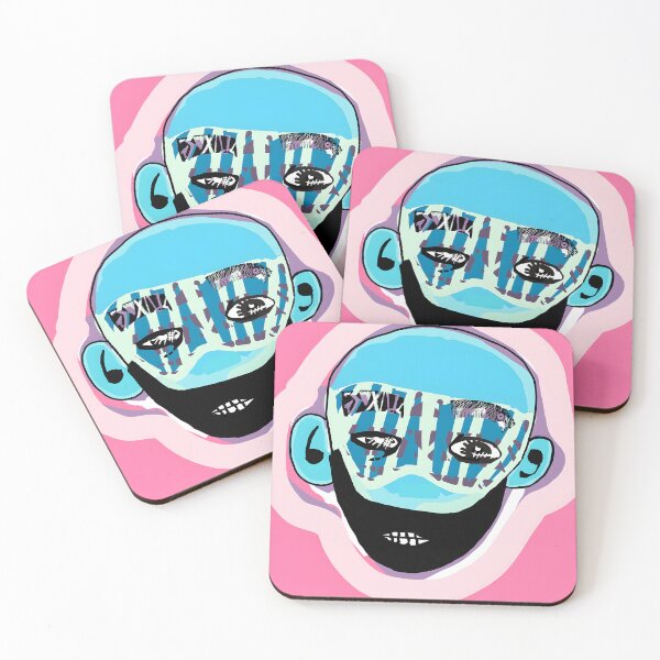 Item preview, Abstract Blue Face with Mask and Black Beard Illustration designed and sold by Fibi-studio.