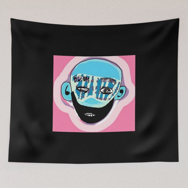 Item preview, Abstract Blue Face with Mask and Black Beard Illustration designed and sold by Fibi-studio.