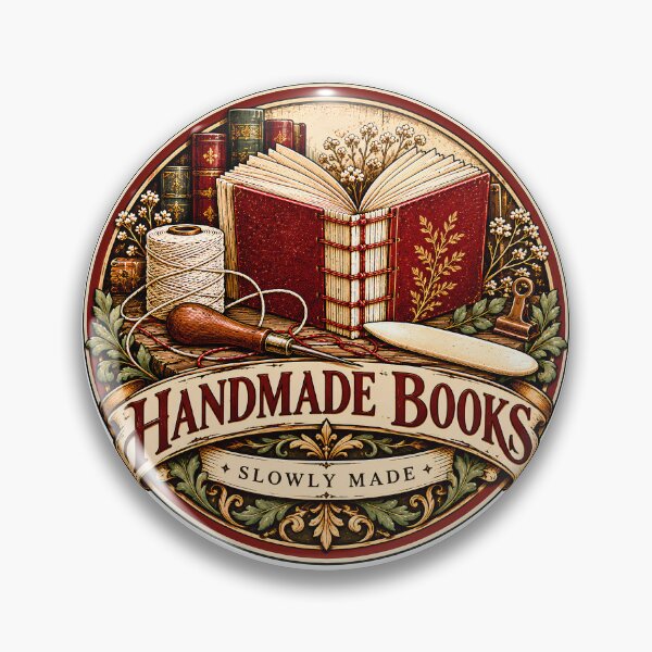 Item preview, Vintage Handmade Books Slowly Made Badge designed and sold by MysticCanvasAi.