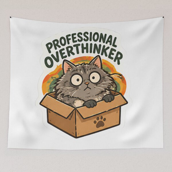 Item preview, Professional Overthinker Funny Cat in Box designed and sold by bymtsef.