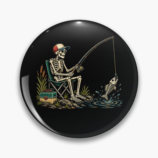 Item preview, Retro Skeleton Fisherman Catching Fish Vintage Fishing designed and sold by Moizento.