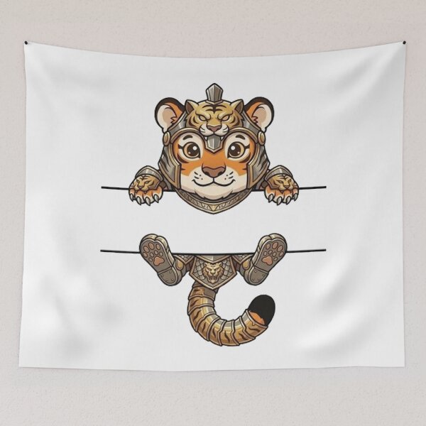 Item preview, Cute Tiger Warrior Peeking - Tiger Armor Cub designed and sold by PetalsPaws.