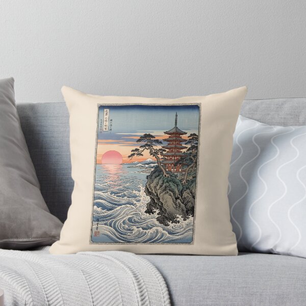Item preview, Red Pagoda on a Cliff Ukiyo-e Illustration designed and sold by BareCanvasCompany.