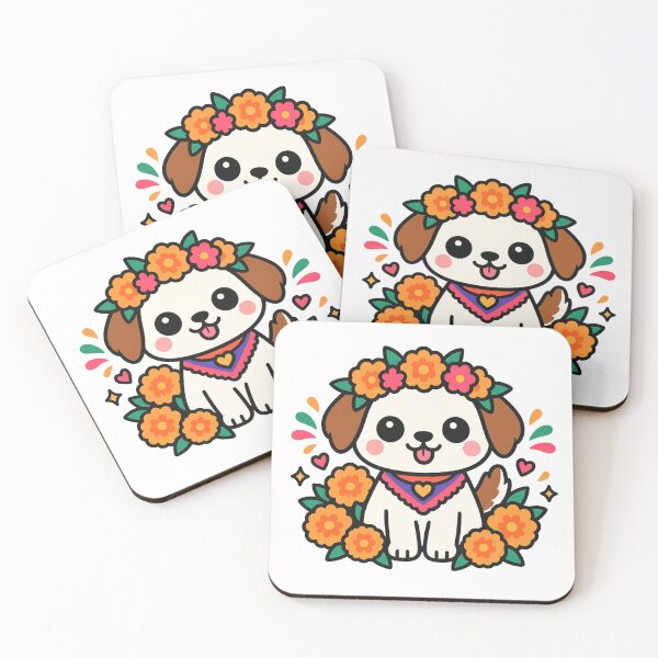 Item preview, Cute Sugar Skull Dog – Colorful Day of the Dead Floral designed and sold by kstheladesigns.