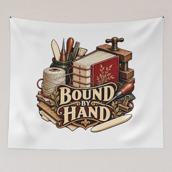Item preview, Vintage Bound by Hand Bookbinding Illustration designed and sold by MysticCanvasAi.