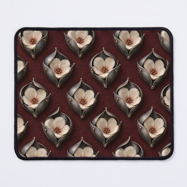 Item preview, Ivory Flowers in Dark Metal Pods – Burgundy Botanical Pattern designed and sold by Kaleidoscope Print.