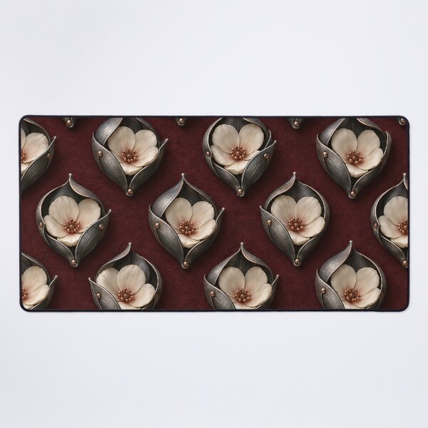 Item preview, Ivory Flowers in Dark Metal Pods – Burgundy Botanical Pattern designed and sold by Kaleidoscope Print.