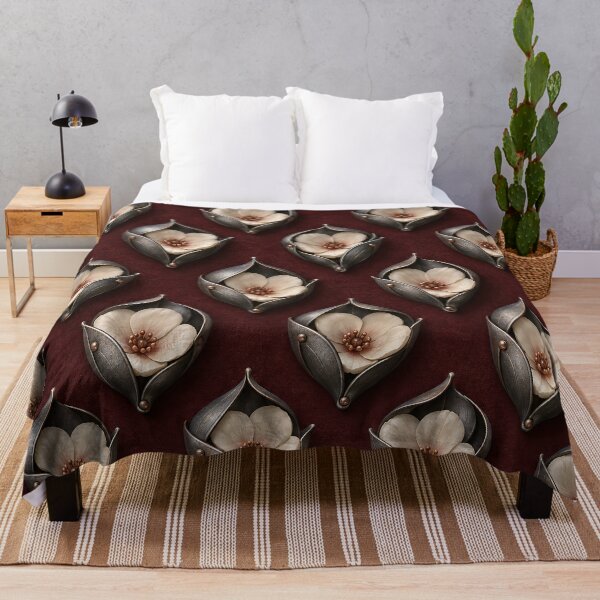 Item preview, Ivory Flowers in Dark Metal Pods – Burgundy Botanical Pattern designed and sold by Kaleidoscope Print.