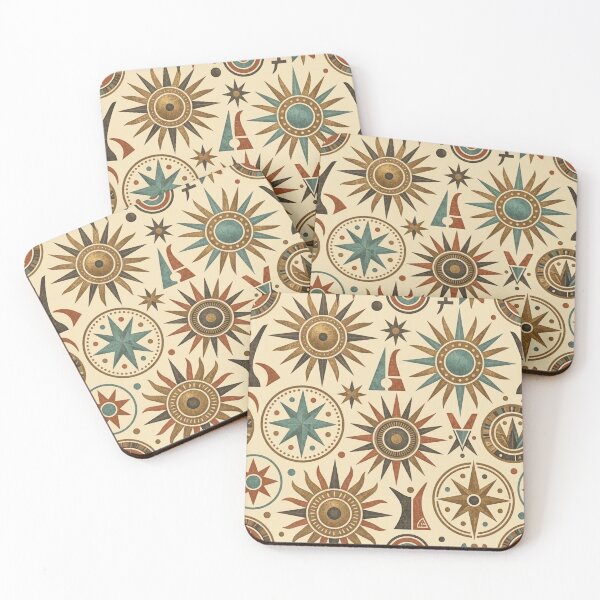 Item preview, Ancient Sun & Star Celestial Pattern | Mid Century Celestial Art designed and sold by Dogandesighn.