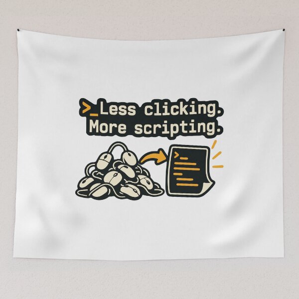 Item preview, Less Clicking More Scripting Shell Automation Graphic designed and sold by ThreadQuirk.