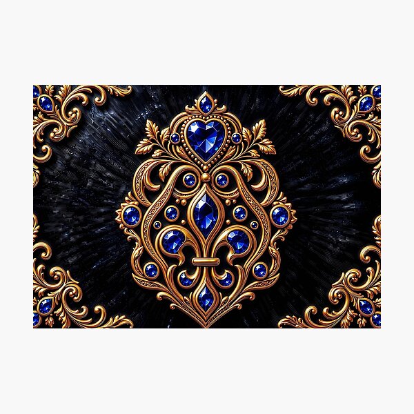Item preview, Royal Sapphire Heart Shield - Baroque Gold Blue Galactic Crest designed and sold by Breezes-of-Ida.