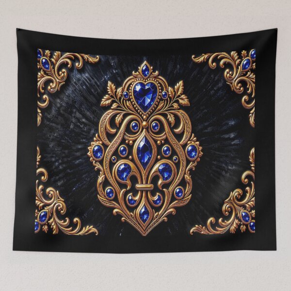 Item preview, Royal Sapphire Heart Shield - Baroque Gold Blue Galactic Crest designed and sold by Breezes-of-Ida.