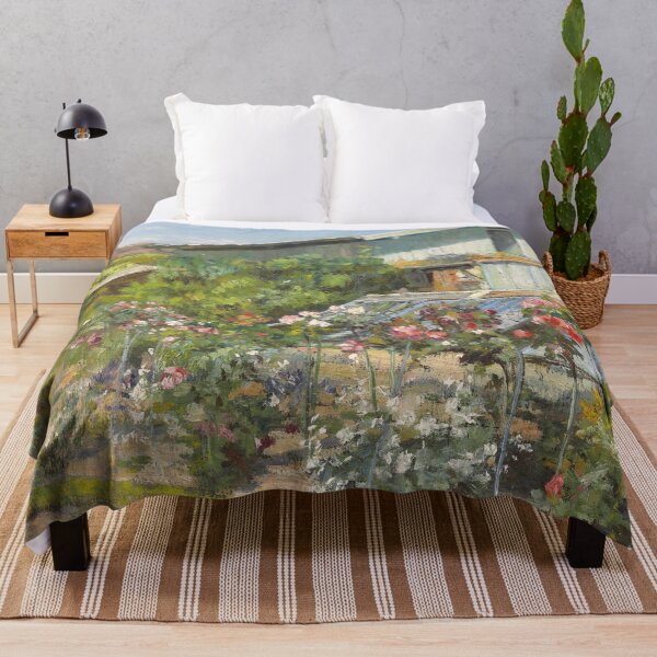 Artikelvorschau, French garden, Jardin en Fleurs (Garden in Bloom) landscape floral wall decor painting by Robert William Vonnoh entworfen und verkauft von Jéanpaul Ferro.