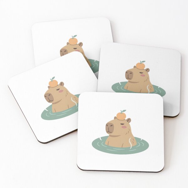 Item preview, Chill Capybara Soaking in Hot Spring with Yuzu on Head Bold Flat Vector Cute Relaxing Illustration designed and sold by OnPointOutfits.